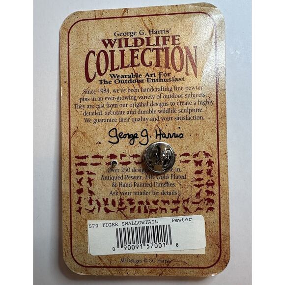 Vintage Wildlife Collection Pewter Tiger Swallowtail Butterfly lapel pin - Picture 2 of 2